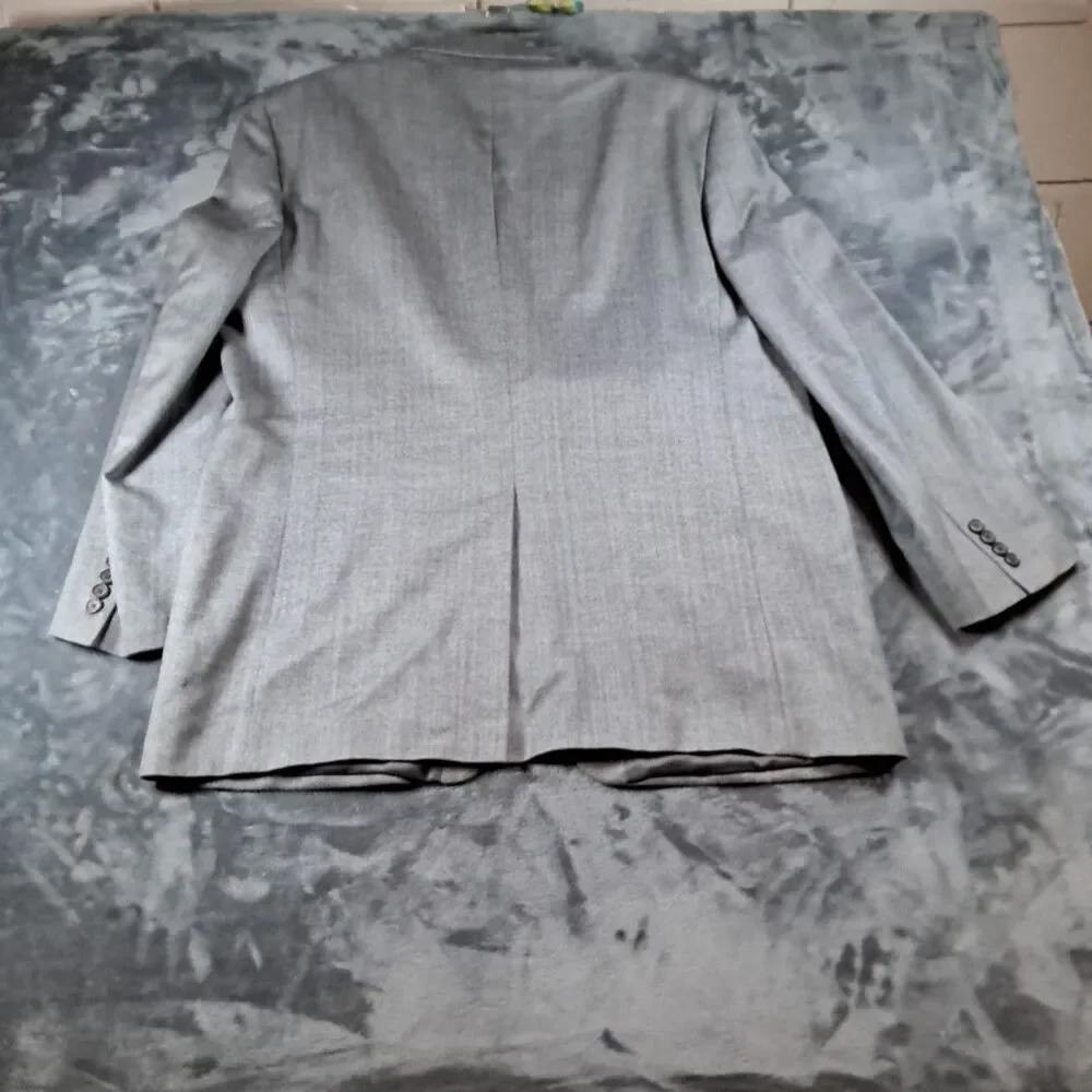 Ralph Lauren Silk Wool 2 Button Blazer 46L Blue Gray Herringbone Stripe Pattern